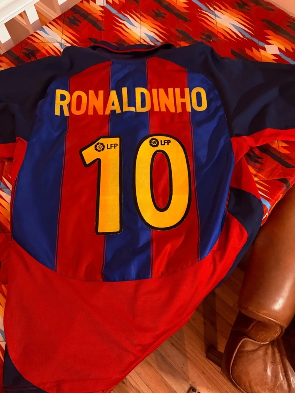 Nike Old School Navy Blue, Red, Yellow, Ronaldinho Soccer Jersey - Picture 6 of 11